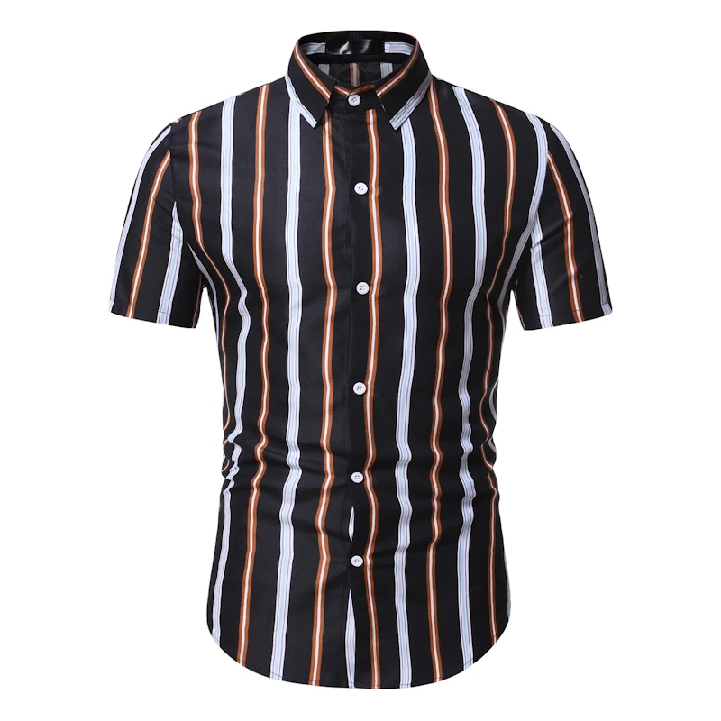 

Fashion Striped Men Shirt Lapel Streetwear Casual Brand Shirts Men Hip-hop Short Sleeve Tops Camisa 2020