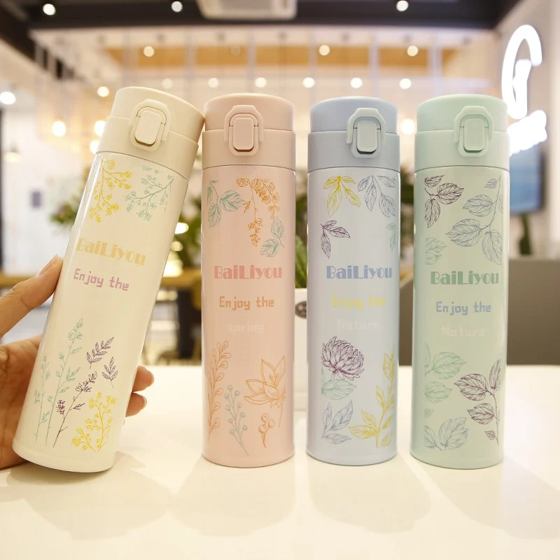 

Lovely Sweet Portable Double Wall Vacuum Stainless Steel Insulated Water Bottle Wide Mouth Flasks For School Office