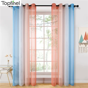 

Topfinel Gradient Tulle Sheer Curtains for Living Room Bedroom Kitchen Home Transparent Blue Hotel Decor Tulle at Window