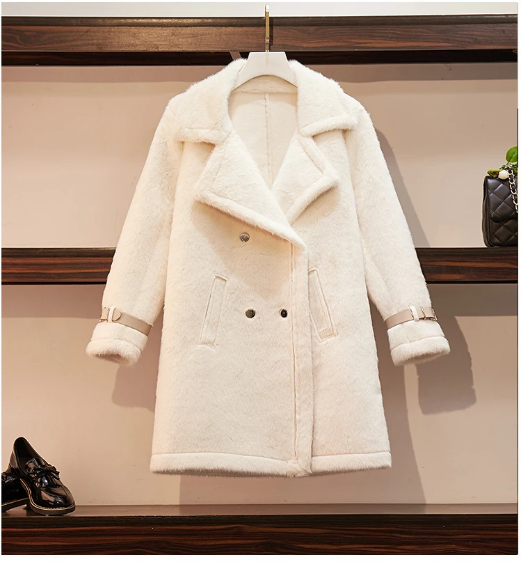 Новинка, зимнее пальто для фотосессии с меховым воротником, Женское пальто из искусственного меха, двубортное Модное теплое пальто