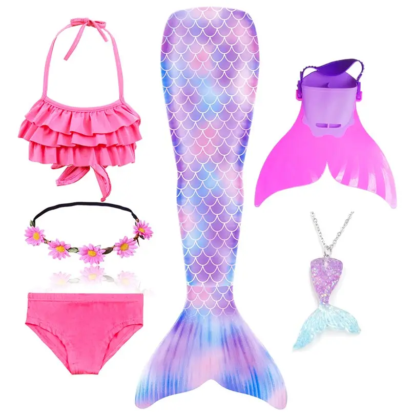 Популярный детский купальный костюм «хвост русалки» с плавным хвостом; купальный костюм русалки для девочек С флиппером и ожерельем; маскарадные костюмы