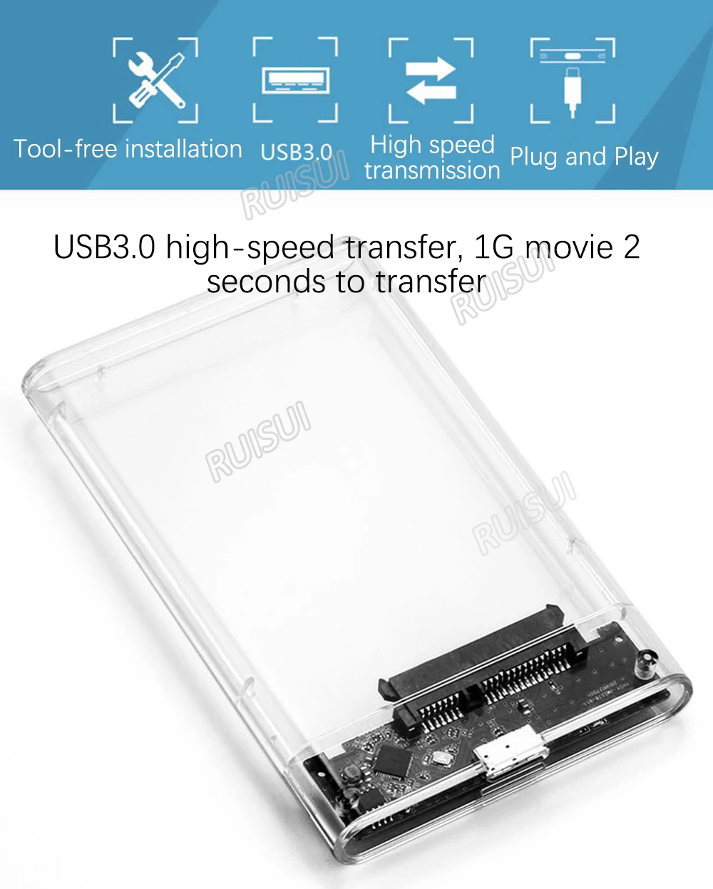 2.5 Inch Hard Drive Enclosure Hard Drive Box 2.5 Inch USB 3 HDD Case 2’5 For External HDD SSD Support UASP Function Max 4TB