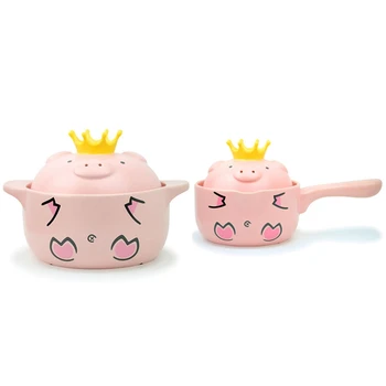 

Pink Pig Ceramic Milk /Stock Pots Cookware with Cover & 1000Ml Pink Pig Resistance Casserole Handle Ceramic Cooker