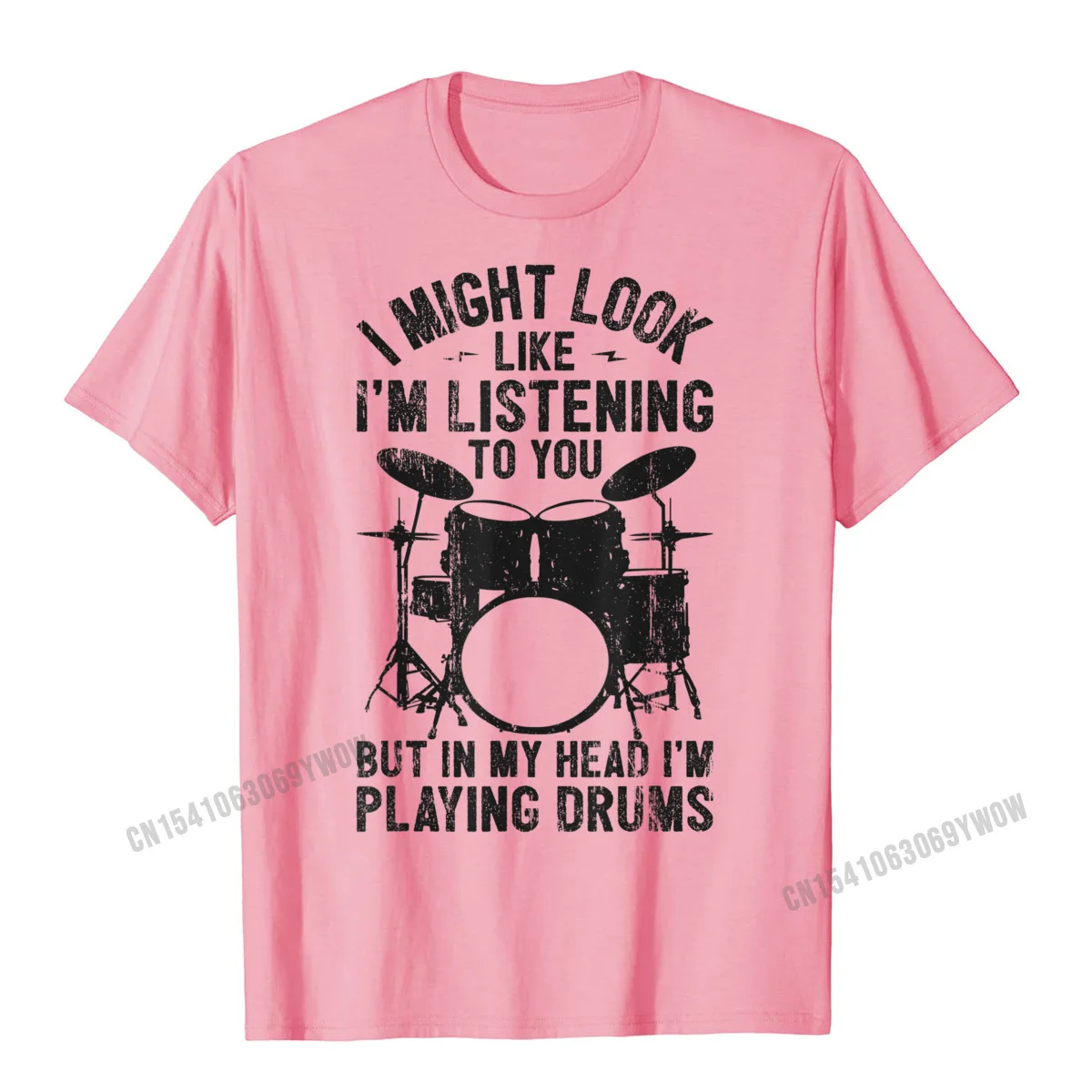  Men T-Shirt Hip hop Casual Tops T Shirt 100% Cotton Round Collar Short Sleeve cosie Clothing Shirt NEW YEAR DAY Drum I Might Look Like Im Listening Playing Drummer Band T-Shirt__100 pink