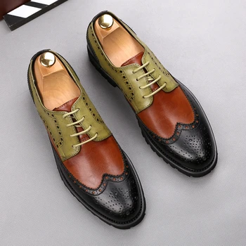 

men fashion wedding party dress genuine leather brogue shoes lace-up carving bullock shoe breathable sneakers zapatos de hombre
