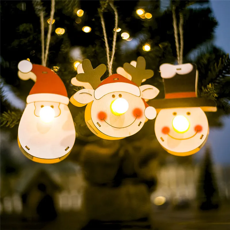 

Christmas Glowing Wooden Pendant Christmas Tree Hanging Xmas Decoration Xmas Party Ornament Kerst Decoratie Cristmas Decoration