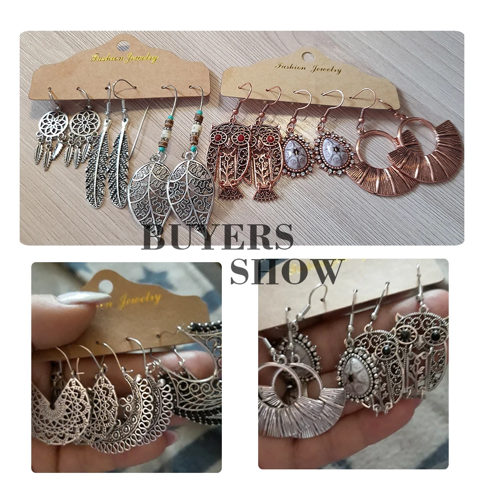 Multiple Women’s Boho Ethnic Silver Color Dangle Drop Earrings in Set Fashion 2019 Ear Charm Jewelry Accessories for Women