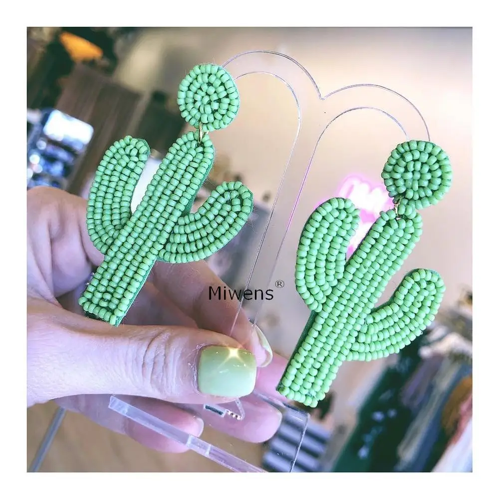

Miwens Cute Cactus Beads Drop Earrings For Women Elegant Petty Handmade Beaded Statement Hanging Earrings Charm Wedding Jewelry