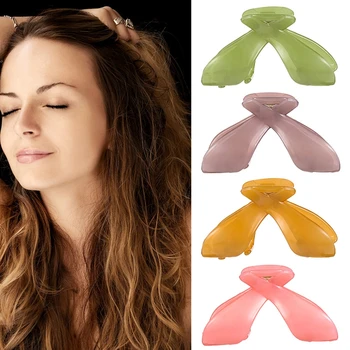 

4Pcs/set Women Hair Clip Acrylic Hairpins Cross Solid Color Hair Crab Claws Girls Make UP Tool Hair Styling Tools Accessories