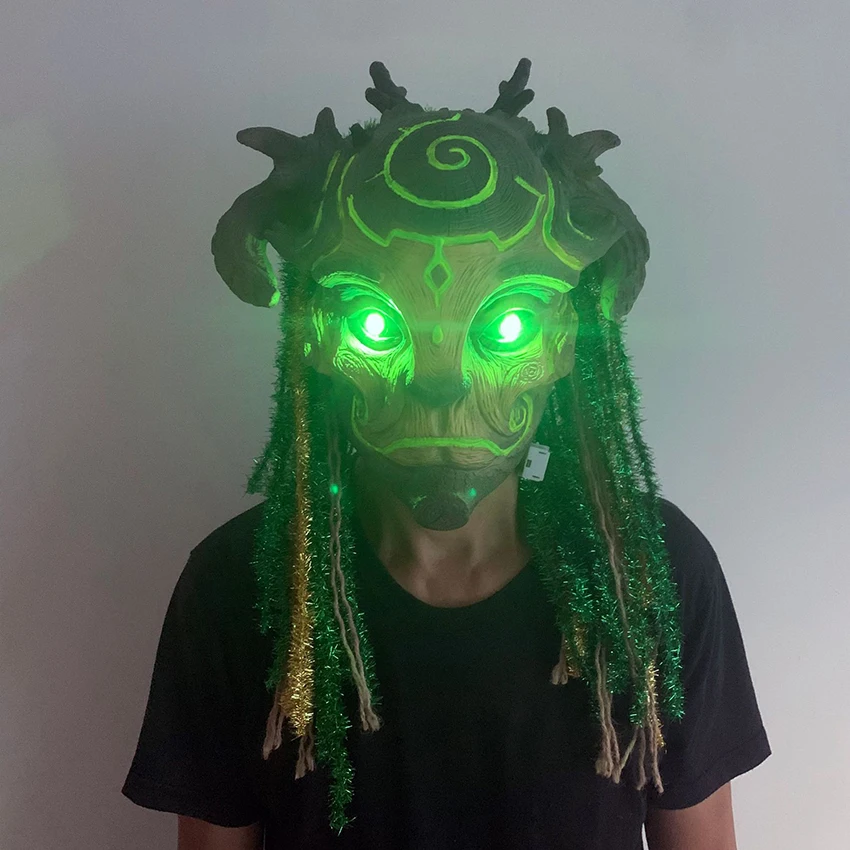 

LED Spirit Forest Green Mask Halloween Tree Old Man Horror Scary Ghost Latex Festival Mask Creepy Demon Carnival Party Props