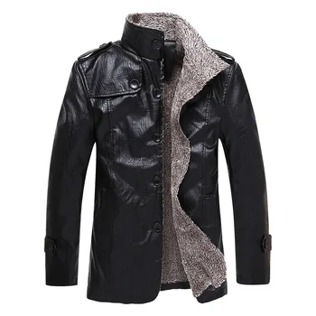 

M-8XL Autumn And Winter New Plush Pu Leather Men's Fashion Leisure Medium Long Stand Collar Coat Leather Men Fur Jacket For Men