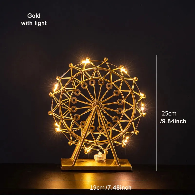 Очаровательный скандинавский вращающийся Золотой Синий металл колесо обозрения рождественские украшения стола с огнями подарки на день рождения друзей
