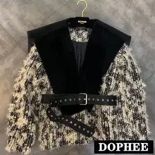 Тонкая шерстяная Женская куртка, новинка, Осень-зима, с большим отворотом, с меховым поясом, приталенное Короткое шерстяное пальто, женская хлопковая верхняя одежда