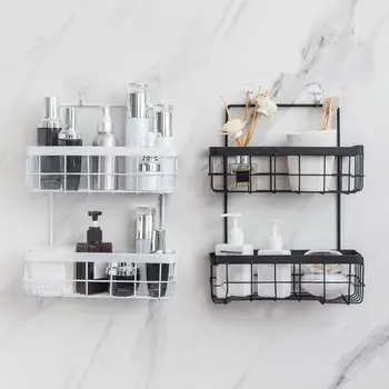 

Storage Rack Wall Mount Hollow Holder Rack Bathroom Kitchen Storage Shelf Basket Organizer