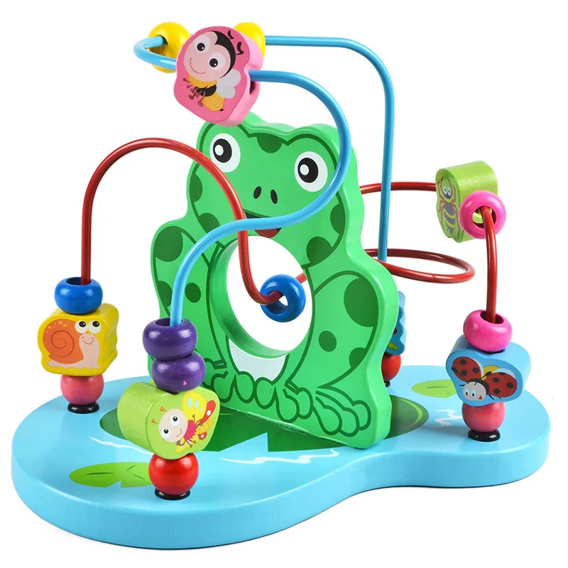 Wood Cartoon Bead-stringing Toy Children Beaded Bracelet Wood Large Frog Animal Bead-stringing Toy Baby Educational Force Toy