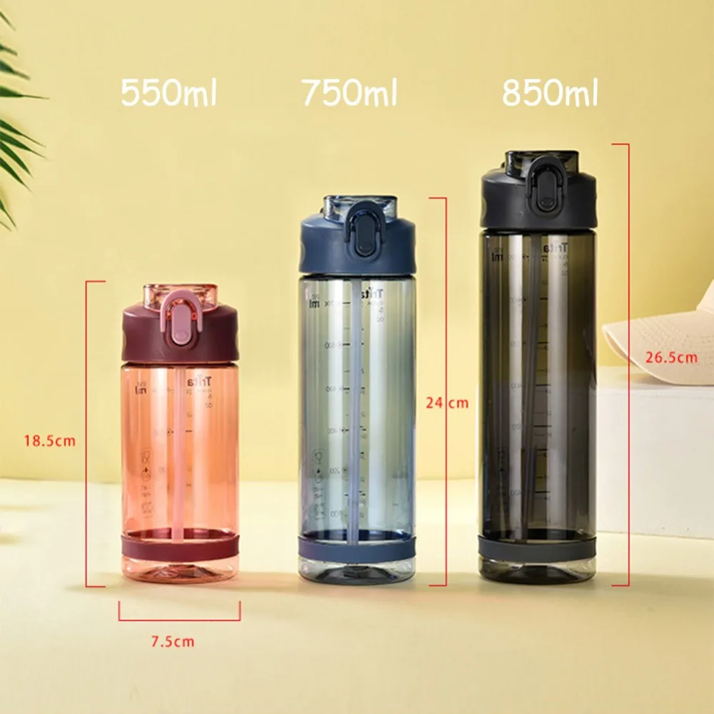 Прозрачная бутылка для воды с трубочкой, материал, не содержащий BPA непротекающая чашка 550 мл 750 мл 850 мл чайник для Фитнес/футболка для езды на велосипеде сумка, сумка для путешествий