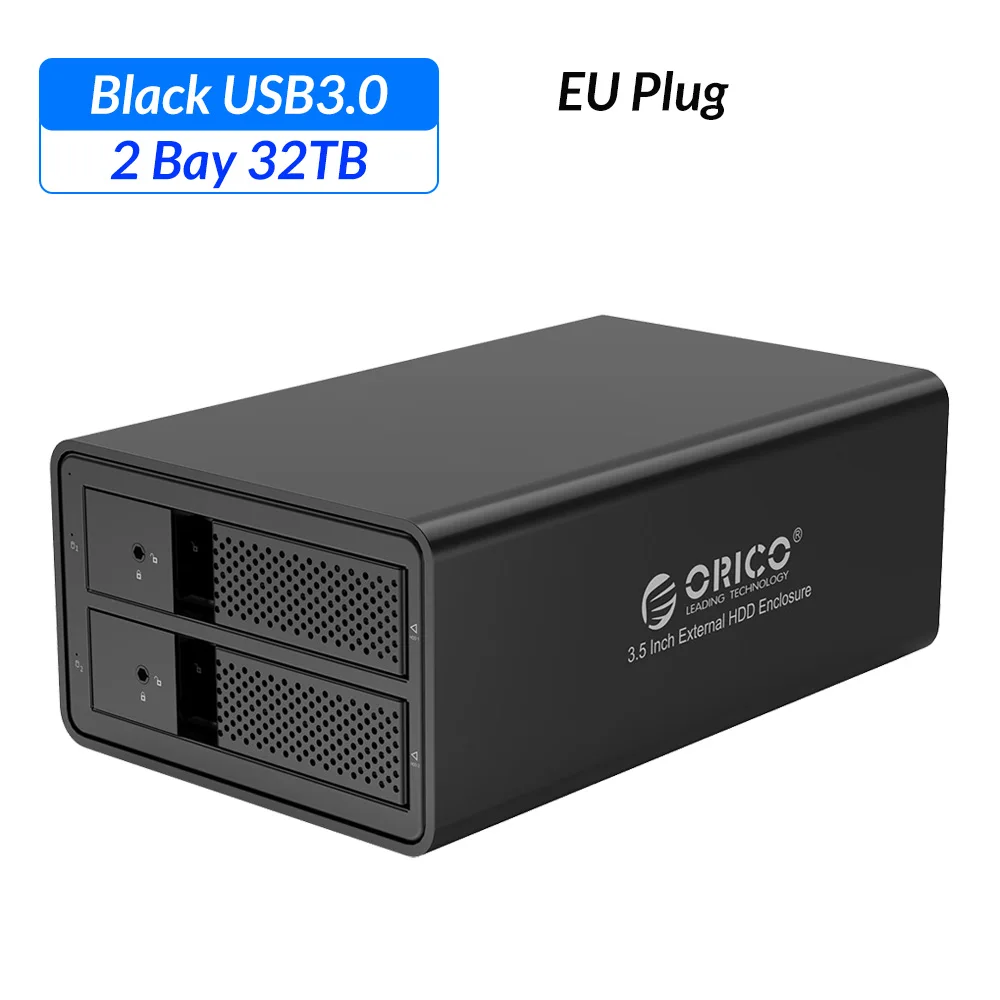 ORICO 2 Bay 3,5 ''USB3.0, док-станция для жесткого диска с вентилятор Поддержка 32 ТБ UASP с 36 Вт Мощность Adaper Алюминий SATA USB 3,0 HDD Чехол - Цвет: EU Plug