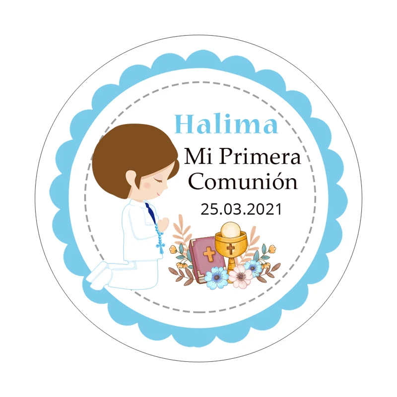 Mi Primera Comunion Sticker First Communion Favor Tag. Holy Communion  Sticker Choose Hair Color and Attire