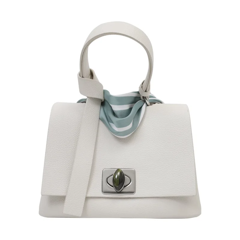 

Shoulder Strap Flap Pure Color Silk Head Leather Single Handbag Fashion Ins Show Genuine Leather Concise Ladystyle High Quality