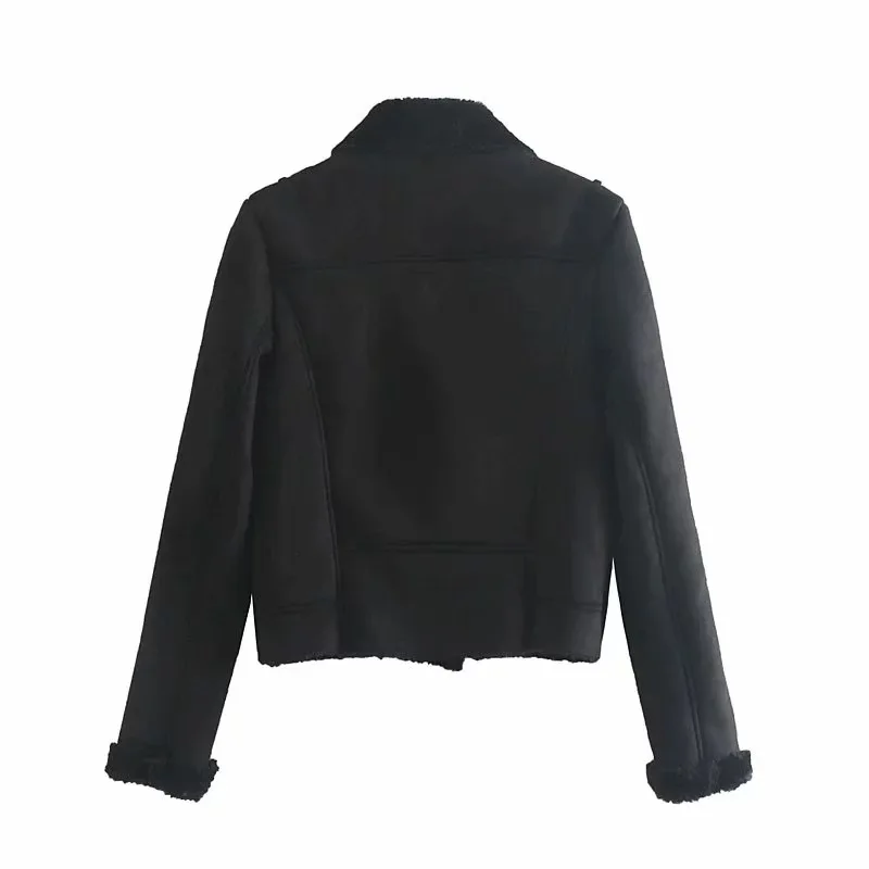 

2019 Autumn And Winter New Style Locomotive Short Jacket Women's Omega-Velvet Warm Slim Fit Suede Coat