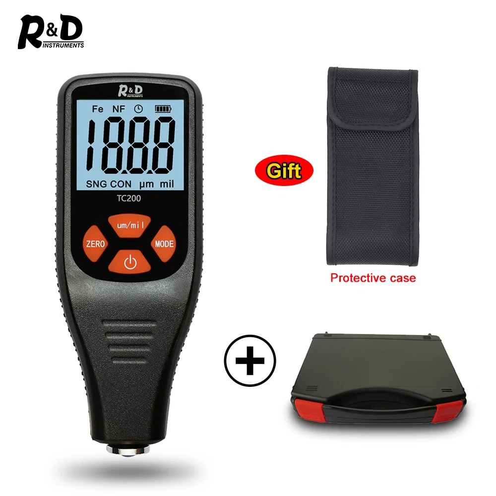 

R&D TC200+Case Coating Thickness Gauge 0.1micron/0-1500 Car Paint Film Thickness Tester FE/NFE Russian Manual Car Boady Repair