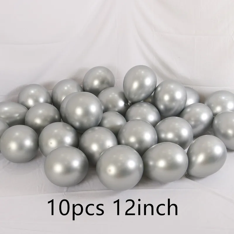 silver 12 дюймов металлические цветные латексные шары конфетти микс 10 шт гелиевые надувные шары шар на день рождения, свадьбу, вечеринку - Цвет: silver