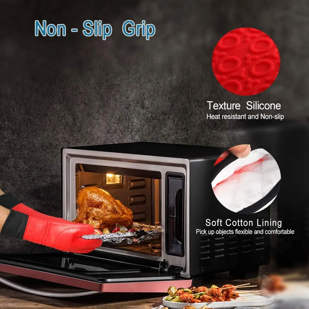 1 Pair Short Oven Mitts, Heat Resistant Silicone Kitchen Mini Oven Mitts  For 500 Degrees, Non-slip Grip Surfaces