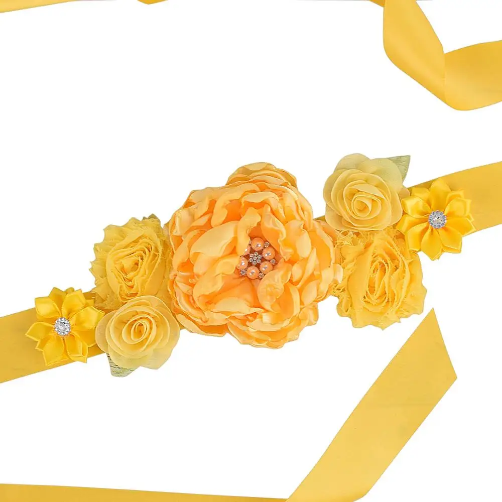 

Shining Rhinestone Polygonal Flowers Women Sash Handmade Floral Waistband Adjustable Maternity Belt Girls Clothing Ornaments