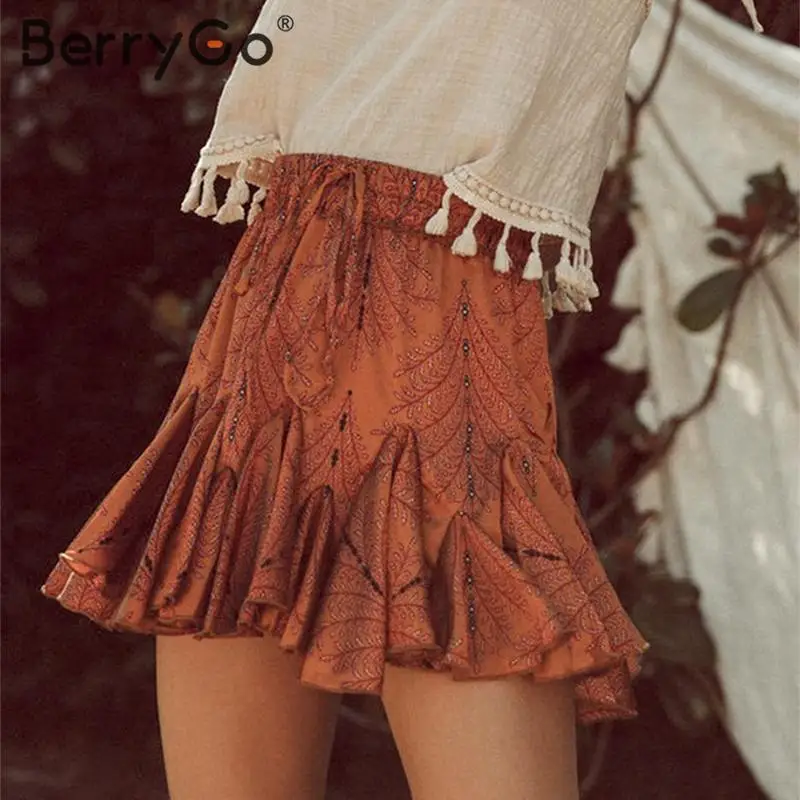 BerryGo/эластичные короткие юбки с высокой талией и рюшами женская летняя юбка на