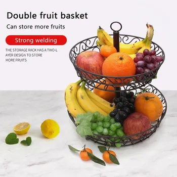 

2 Tier Wrought Iron Fruit Basket, Detachable Counter-top Vegetables Bowl, Kitchen Hollowed-out Storage Container