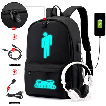 

Luminous Billie Eilish Anti-theft Laptop DJ Backpack For Teenager Boys Girls Student School Backpack Men Women Rucksack