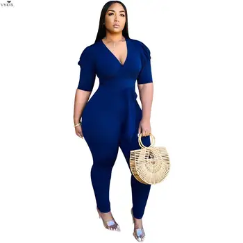 

2020 Summer Women Jumpsuits Short Sleeve Sahses Girl Streetwear Sexy Rompers Night Club Party Bandage Bodycon Elegant One Piece