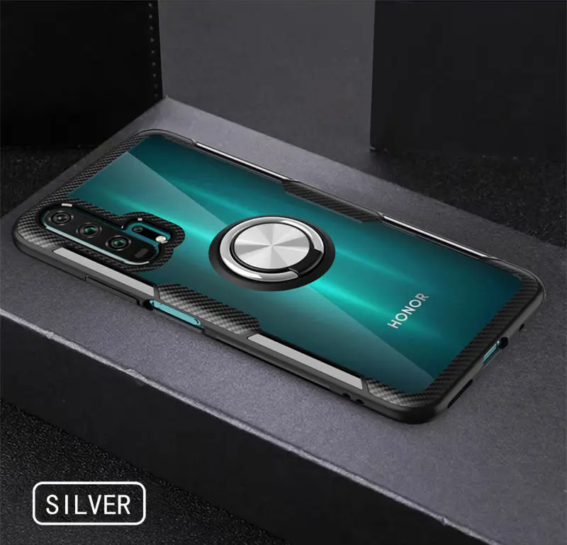 Silver Прозрачный чехол-кольцо для huawei Honor 20 Pro Nova 5T P30 P20 mate 20 10 Lite 8 S, противоударный чехол-держатель для телефона Honor 20 Pro - Цвет: Silver