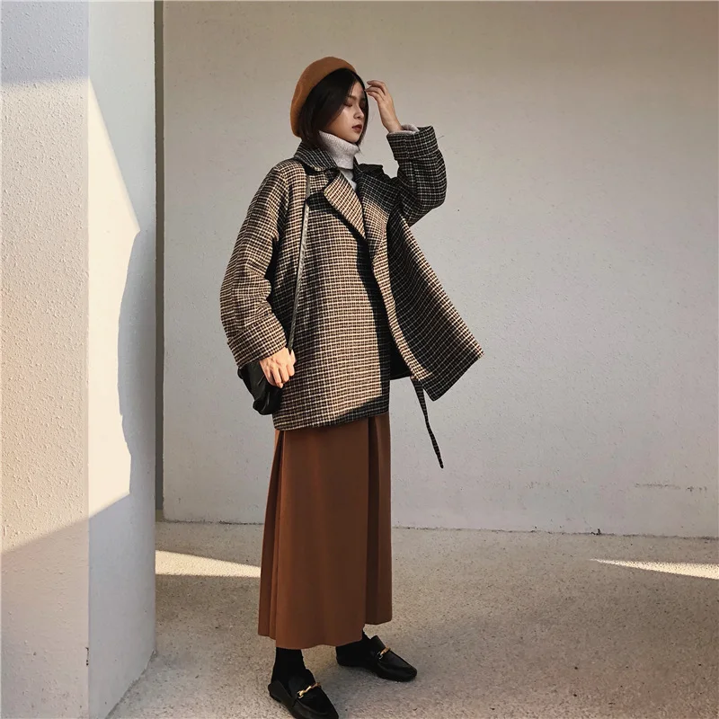 

Retro Feels Dye-in-the-Loose-Fit Large Lapel Profile Laziness Elegant Autumn And Winter Short Jacket Duffle Coat Women's