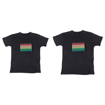 

2x Men Sound Activated Led T-Shirt Light Up Flashing Rock Disco Equalizer Short Sleeve Led T Shirt XXL & L