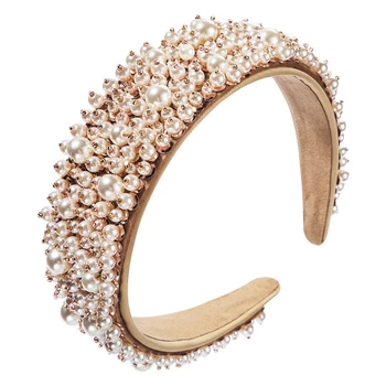 

New Luxury Women Baroque Pearl Headband Catwalk Ladies Handmade Hair Hoop Bride Wedding Accessories