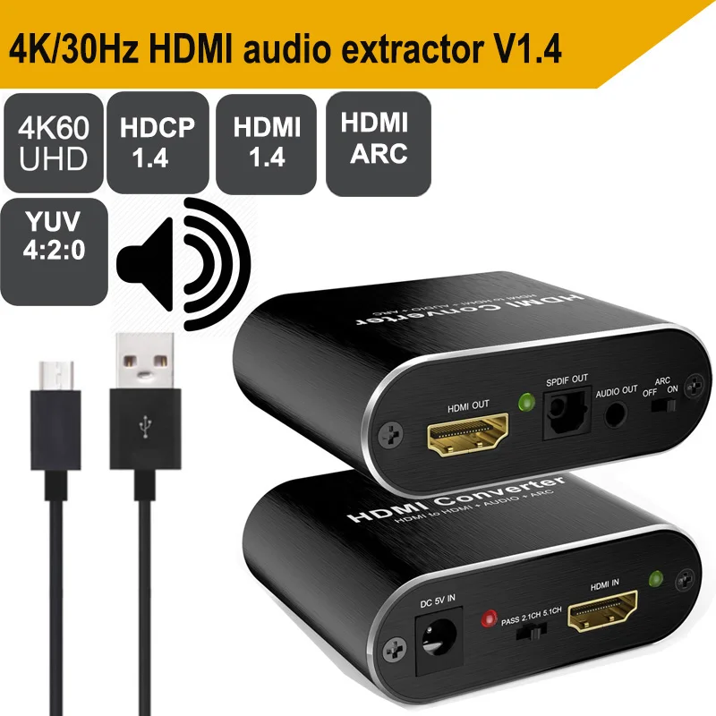 UHD HDMI 2,0 разветвитель 4 в 1 Выход toslink и стерео аудио HDMI HDR HDCP 2,2/1,4 4K X 2 K/60 HZ распределитель концентратор коробка - Цвет: 30Hz HDMI audio 1X1