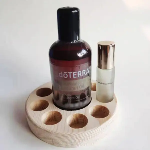 Round Pine Wood Essential Oil Case Display Stand Storage Organizer Rack 10Slot