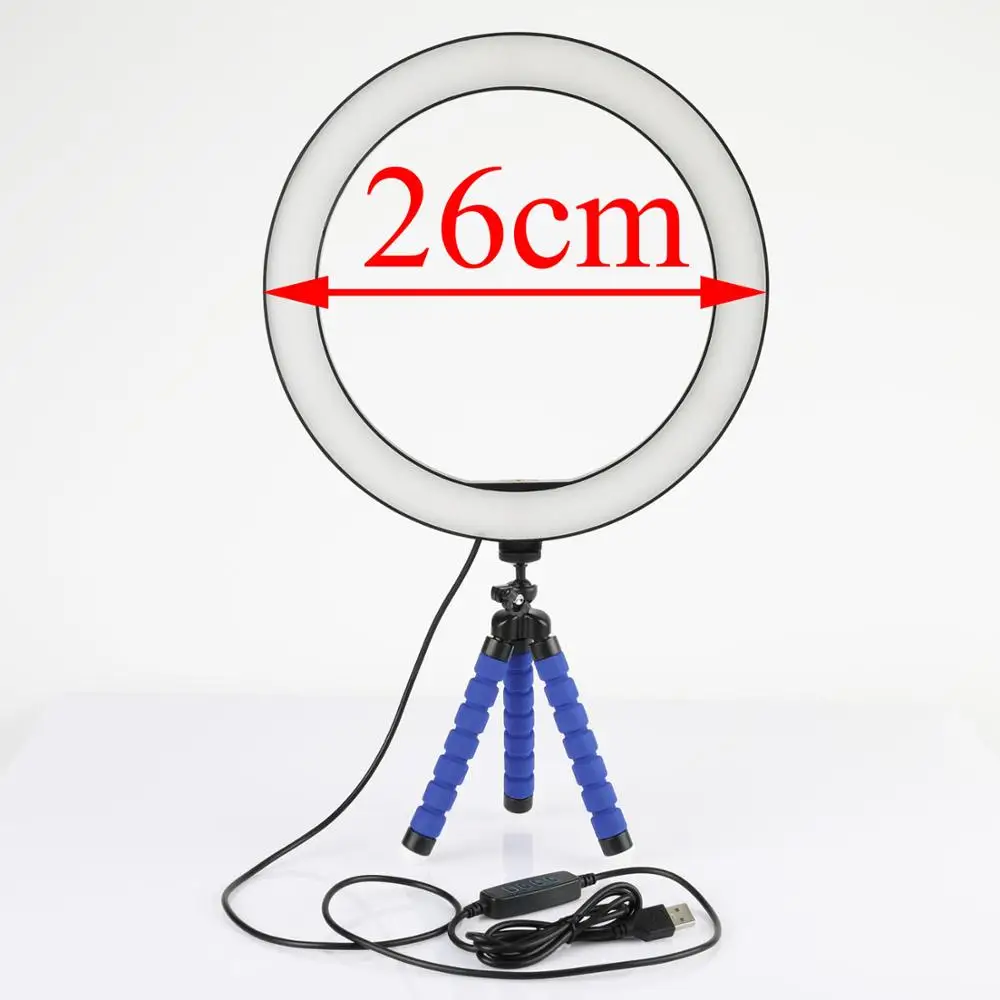 Светодиодный кольцевой светильник для селфи для фотосъемки 26 см, кольцевая лампа для фото телефона с настольным штативом для камеры, держатель для смартфона, для макияжа, видео в реальном времени - Цвет: E