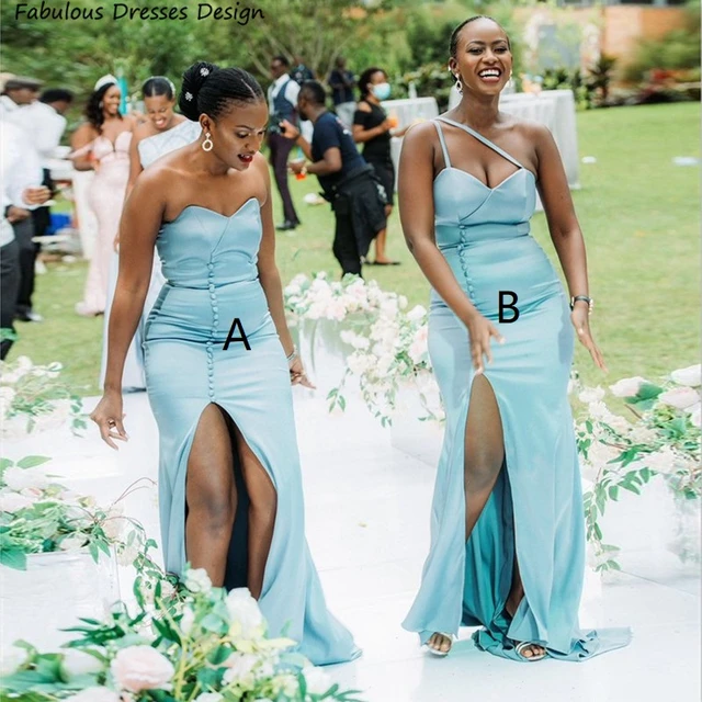 Light Blue Mermaid Bridesmaid Dress Off Shoulder Bra Wedding Banquet  Evening Dress Customization - AliExpress