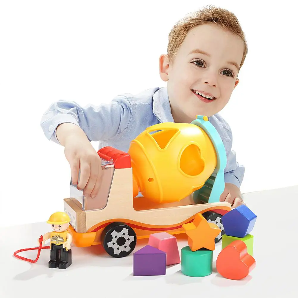 Mixer Truck Shape Cognition Blocks Early Educational Toy for 0-3 Years Old Kids Girls Boys