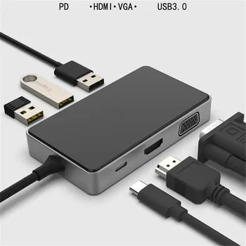 

USB-C Hub 4K 30/60HZ HD USB 3.0 Aluminum Alloy Adapter Portable Laptop PD Charging SD &TF Card Reader 7 in 1
