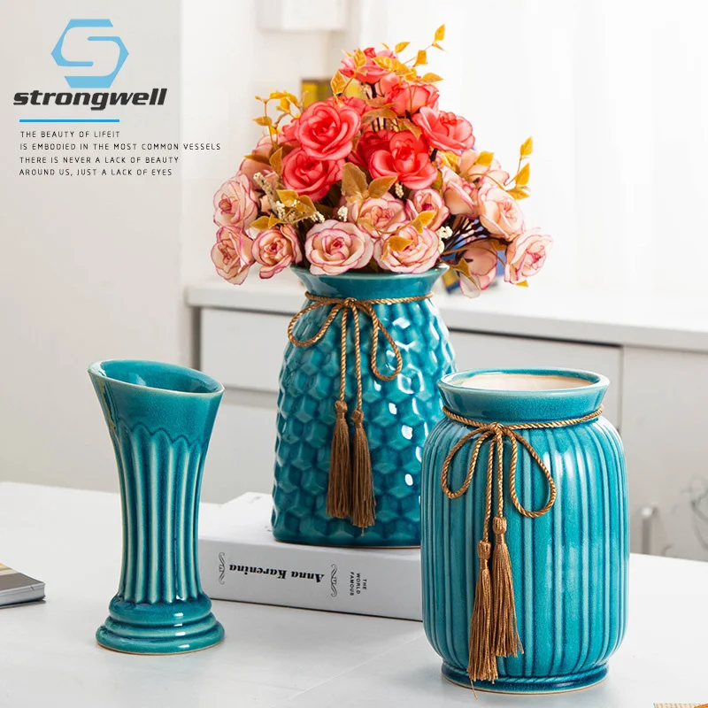 

Strongwell Vintage Crack Glazed Pottery Ceramic Flower Vase Plants Holder Home Decoration Accessories Living Room Wedding Gifts