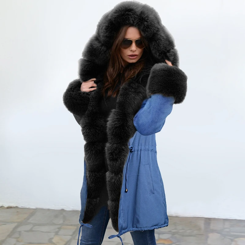 Новая темпераментная зимняя женская теплая куртка с капюшоном пальто с меховым воротником