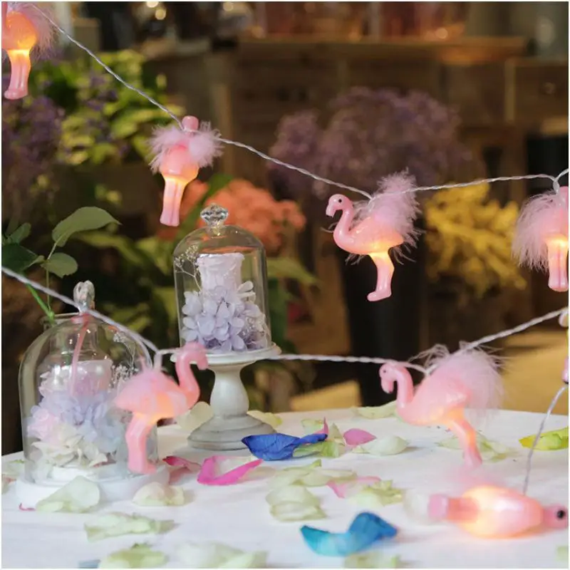 HiMISS 2m/3m LED Light String Feather Flamingo Shape 10LED 20LED String Dormitory Room Decoration Lantern with Battery Box