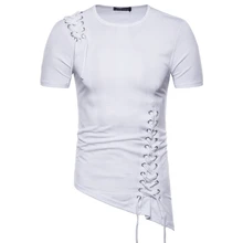 Мужские необычные футболки Helisopus, новинка, индивидуальная Высокая уличная тонкая плетеная футболка с коротким рукавом, Мужская футболка с круглым воротником и подолом