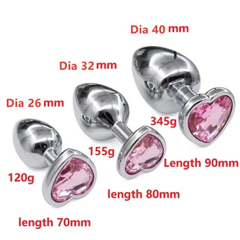 Huge heavy small medium large size set pink rainbow heart jewerly Crystal Metal anal beads butt plug insert p spot ass dildo 6