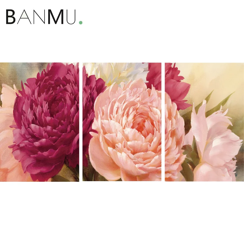 BANMU 3 панели настенная живопись с цветочным принтом пион на холсте постер