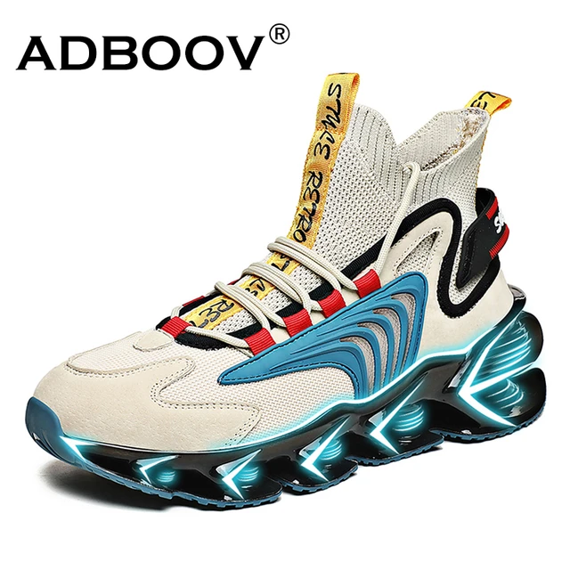 ADBOOV Mens Knit Upper Sneakers Elastic Column Sole Design Breathable Sport  Running Shoes Spring New Arrival Fashion Trainers - AliExpress