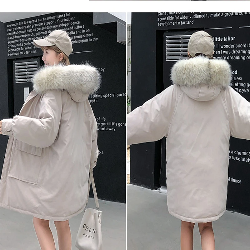 Женские парки с меховым воротником, зимнее пальто, модная утолщенная теплая куртка с капюшоном, пальто, парки, верхняя одежда, куртка
